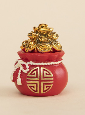 创意迷你招财元宝福袋聚宝盆发财喜庆小摆件车载树脂工艺品装饰品