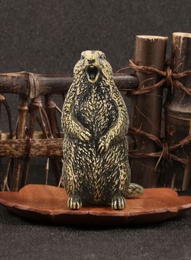 新款尖叫土拨鼠之夜仿古董黄铜摆件大旱獭动物摆设工艺品收藏装饰