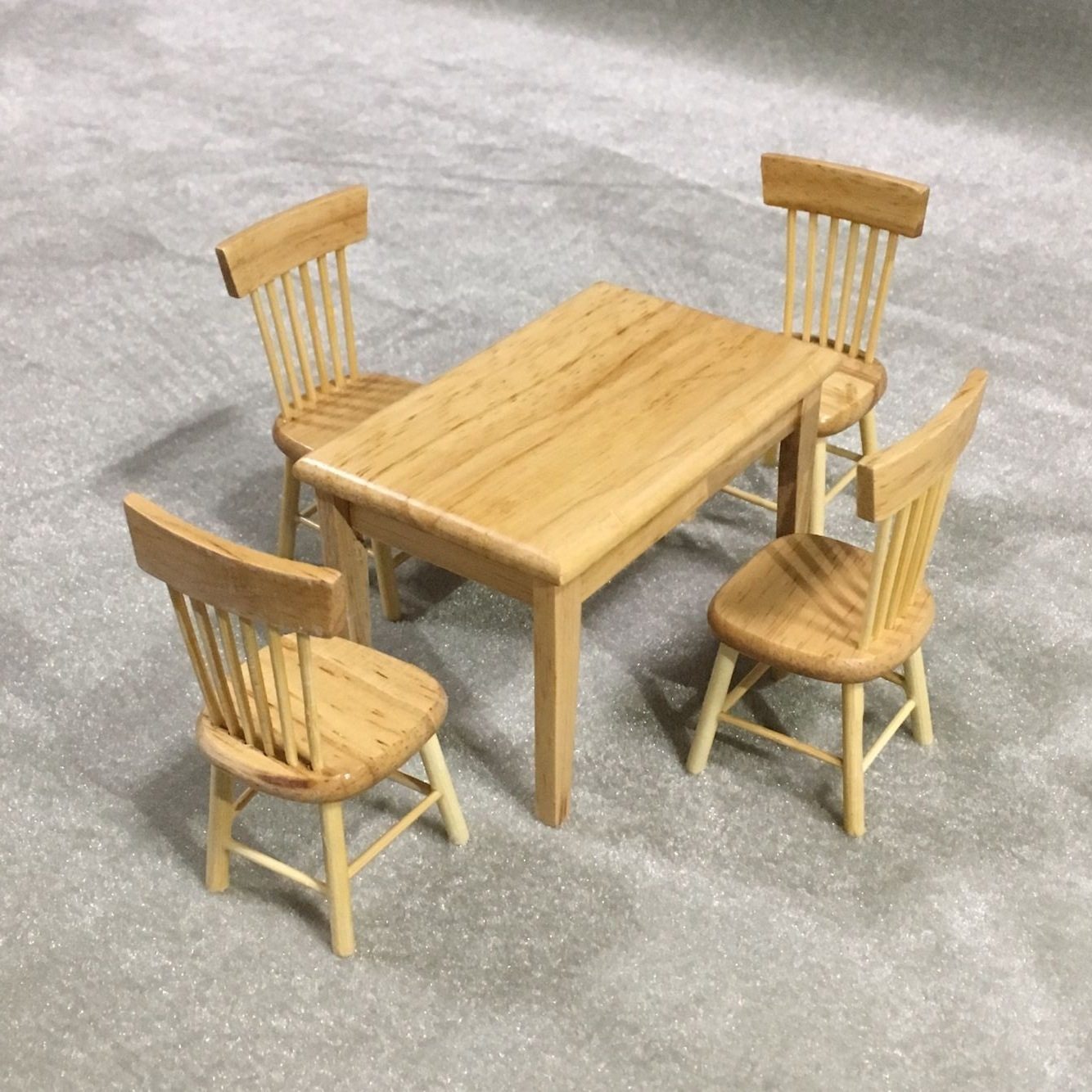1:12娃娃屋dollhouse迷你家具模型袖珍玩具 木质方形餐桌椅5件套