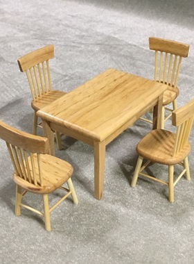 1:12娃娃屋dollhouse迷你家具模型袖珍玩具 木质方形餐桌椅5件套