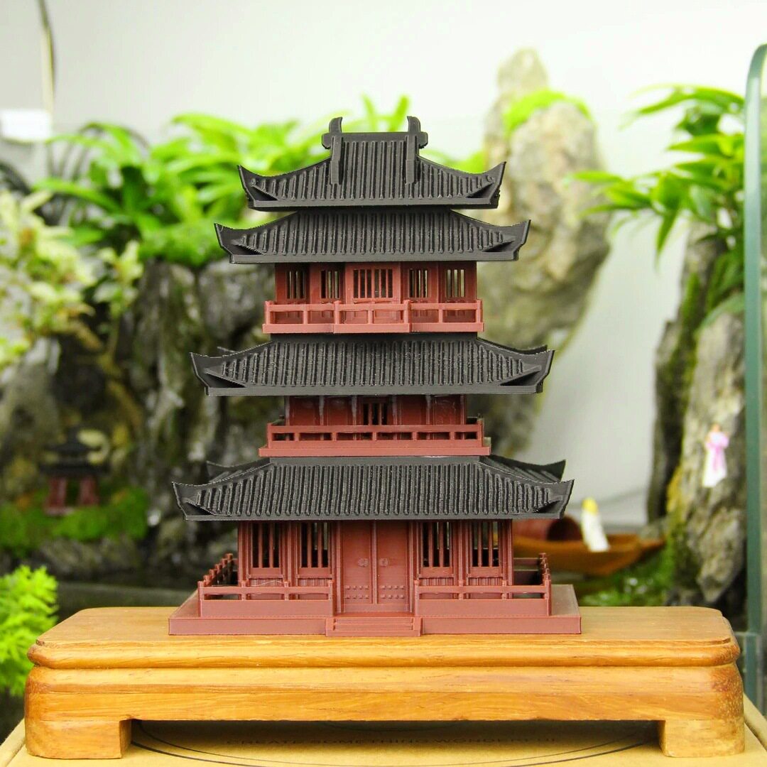 三层高楼古风建筑摆件桌面摆件微景观造景水陆缸盆景假山楼阁模型