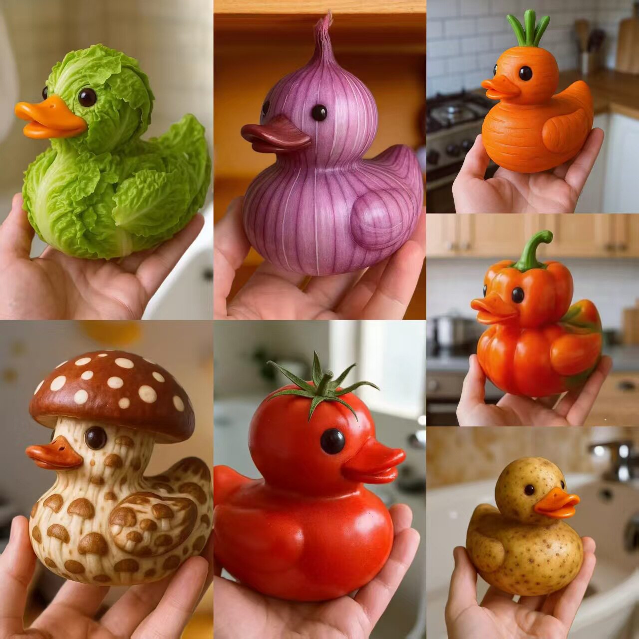 美式蔬菜鸭子摆件可爱治愈系桌面装饰品Whimsical Vegetable Duck