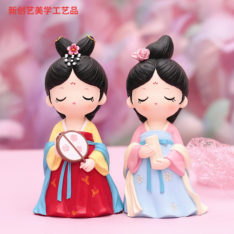 速发古风孩娃娃摆件故宫文创人偶人物国朝装唐风纪念品唐小媚中饰