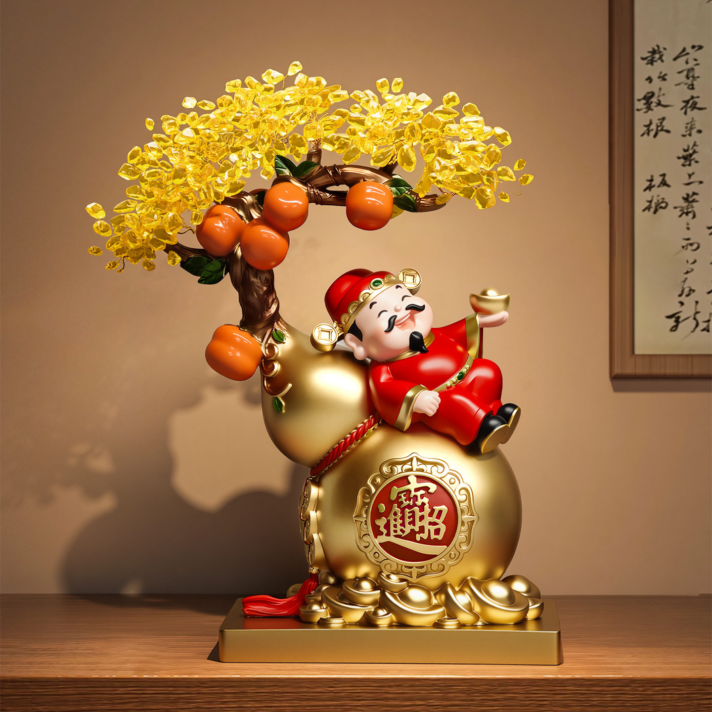 新中式发财树葫芦财神爷招财摆件店铺收银台前台收钱装饰开业礼物