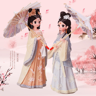 古装汉服少女摆件唐装娃娃打伞美女唐朝唐仕女古代古风人物装饰品