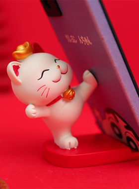 可爱招财猫小摆件手机支架办公室工位桌面装饰生日礼品送女生好物