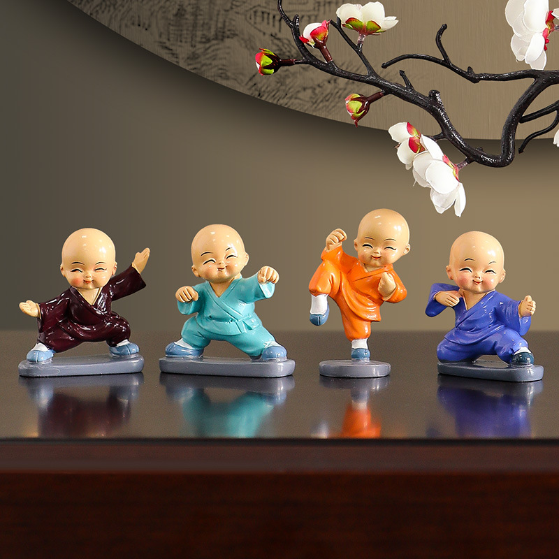 禅意四不小和尚茶桌摆件茶宠花盆盆景装饰品茶台办公桌人偶小摆设