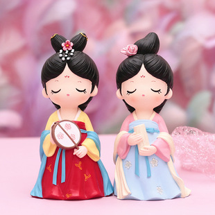 古风娃娃汉服小摆件西安文创纪念品手办人偶玩偶树脂唐装仕女女孩