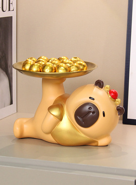 创意卡皮巴拉入户玄关钥匙收纳摆件客厅酒柜可爱水豚桌面托盘装饰