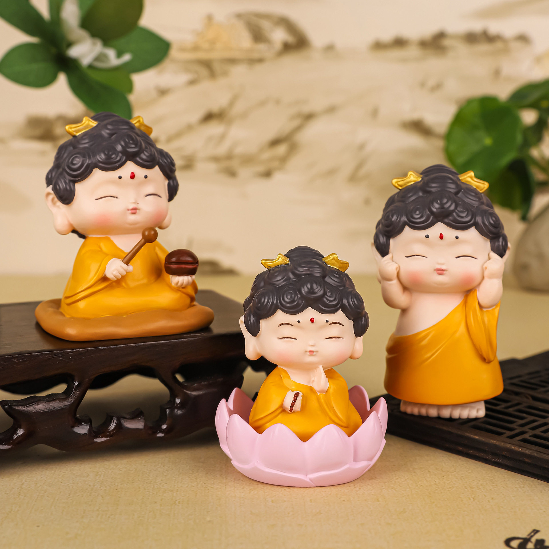 欢喜神仙摆件好运莲莲如来小佛祖创意办公室桌面可爱观音装饰礼物