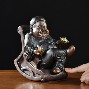 财主老爷陶瓷手工摆件招财财神家居客厅装饰桌面摆设中式人物地主