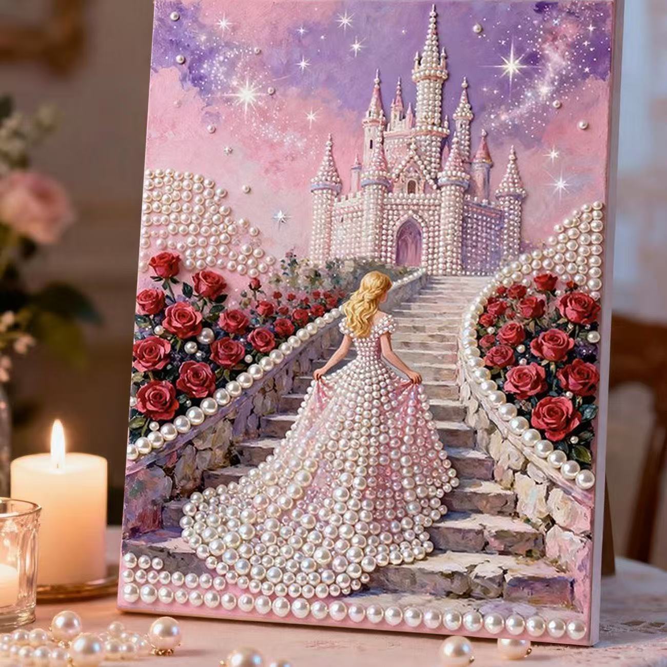 梦幻城堡珍珠画DIY手工贴画粘贴钻石珍珠立体装饰画成人儿童解压