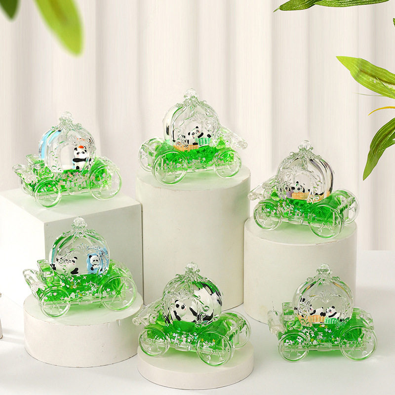 创意小熊猫漂浮入油油滴南瓜车桌面解压玩具液体笔插装饰礼品