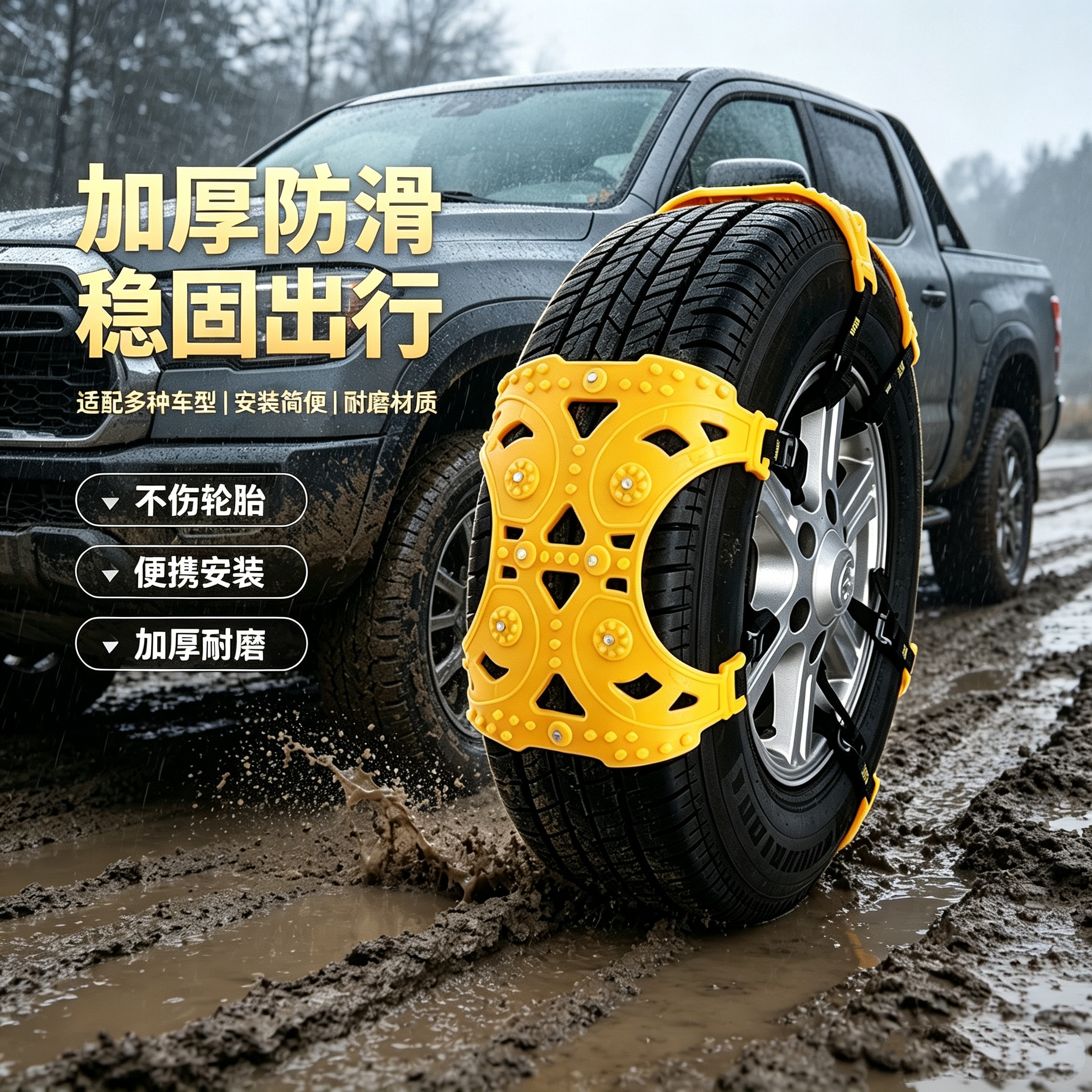 汽车轮胎防滑链雪地脱困牛筋加厚通用型SUV免千斤顶自动收紧冬季