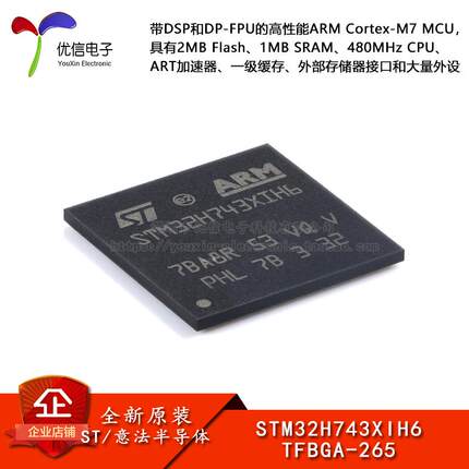 原装STM32H743XIH6 TFBGA-265带DSP和DP-FPU性能ARM Cortex-M7MCU