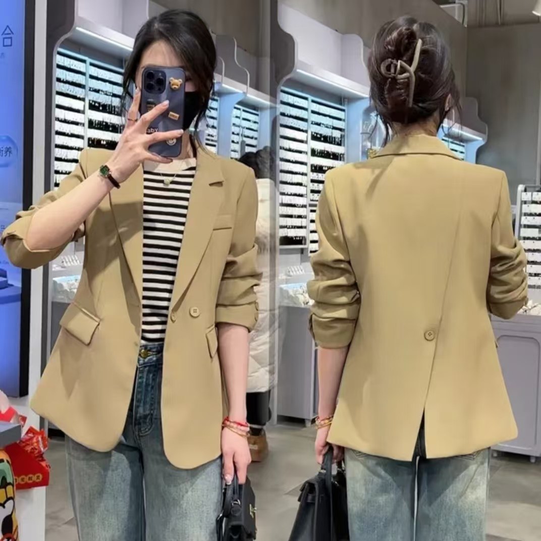 气质休闲西装外套女2025春秋季新款百搭时尚后背开叉高级感上衣女
