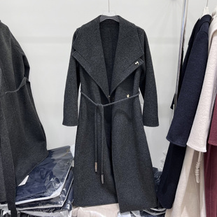 上衣潮流外套 长袖 高级感双面羊毛呢大衣女冬季 大翻领绑带中长款