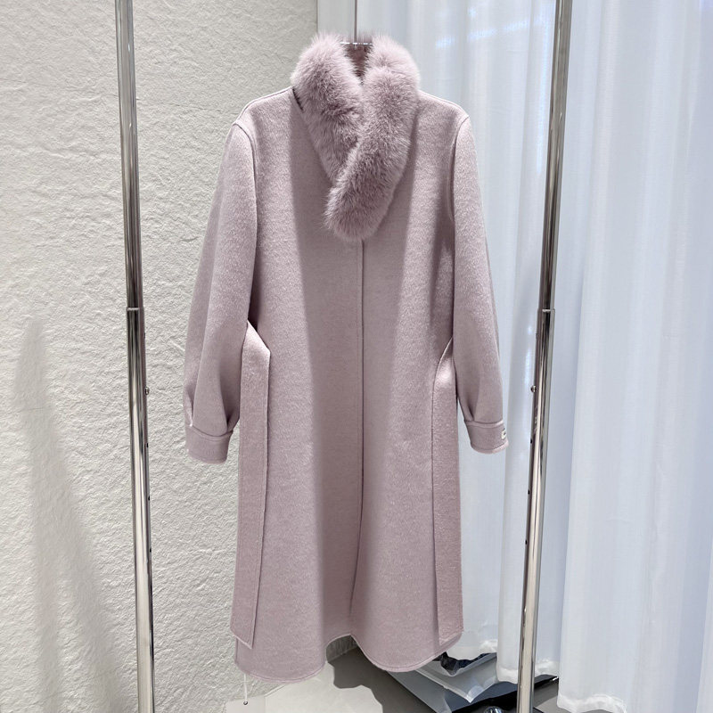 潮流双面羊毛呢大衣外套女冬季中长款2025年新款气质绑带长袖上衣