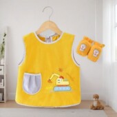 秋冬卡通儿童罩衣超柔易洗吃饭围兜防水防污宝宝无袖 罩衣反穿衣