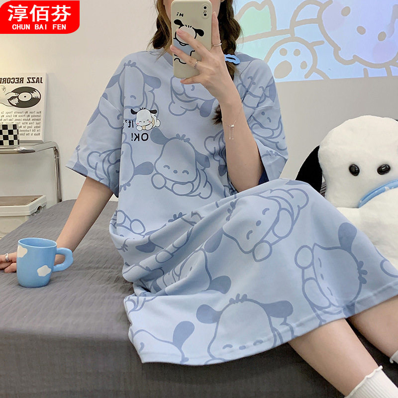睡裙女夏季薄款布料卡通可爱少女孩子学生连衣裙孕妇睡衣夏天