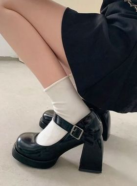 春夏小众气质黑色高跟鞋2025法式圆头粗跟单鞋新款复古玛丽珍女鞋
