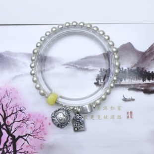 足银999开运福猫蜜蜡复古磨砂纯银圆珠手链