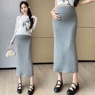 无托腹孕妇针织半身裙子女夏春秋季 小个子孕期灰色显瘦直筒包臀裙