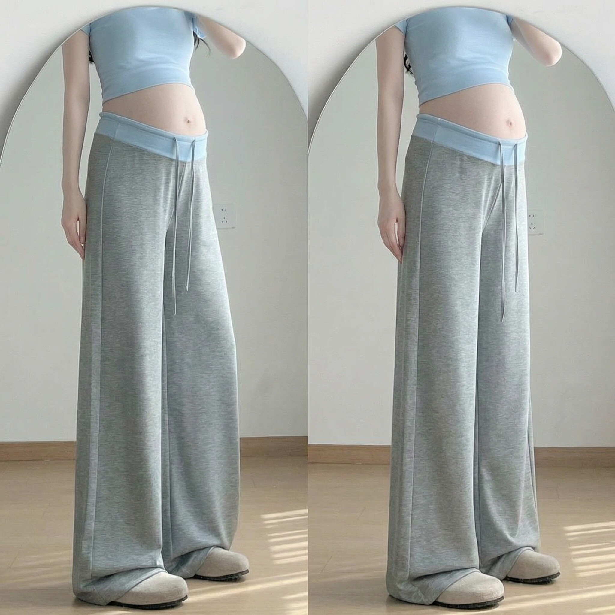 孕妇夏季阔腿裤冰丝棉凉凉裤插色宽松慵懒风休闲裤夏款外穿孕妇裤