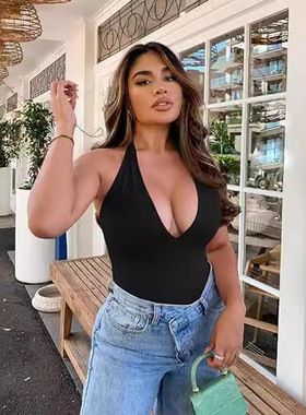 2024亚马逊跨境欧美女式性感无袖黑色露背紧身衣连衣裤工厂直销