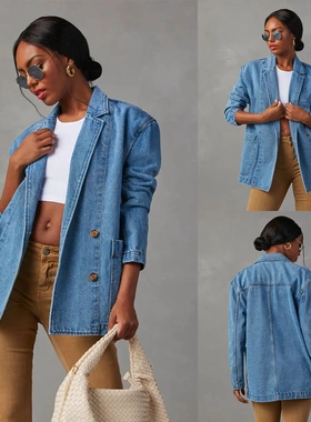 2024年欧美外贸跨境独立站复古浅色重工水洗牛仔西装外套-32137