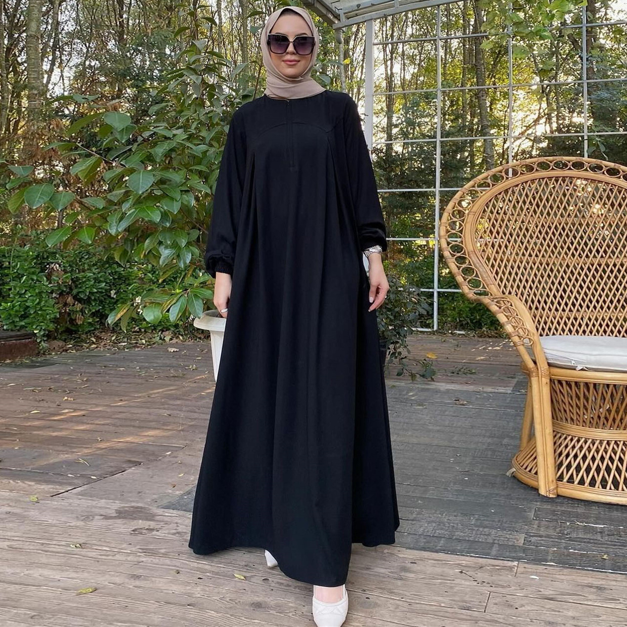 土耳其阿拉伯女装迪拜服饰2024春夏宽松大码长袖女孩长袍连衣裙56