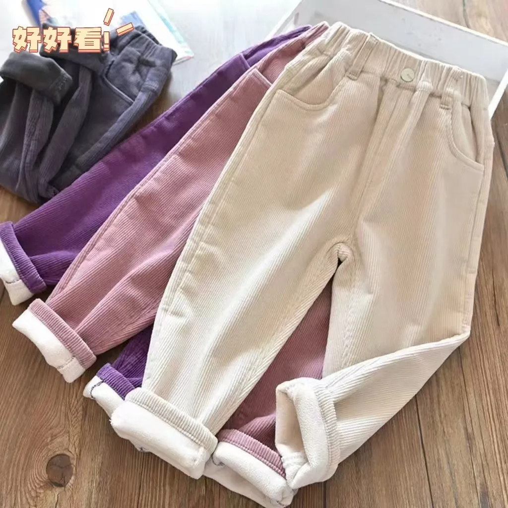 2024新款儿童中大童灯芯绒冬款洋气女童男童秋冬外穿加绒加厚裤子