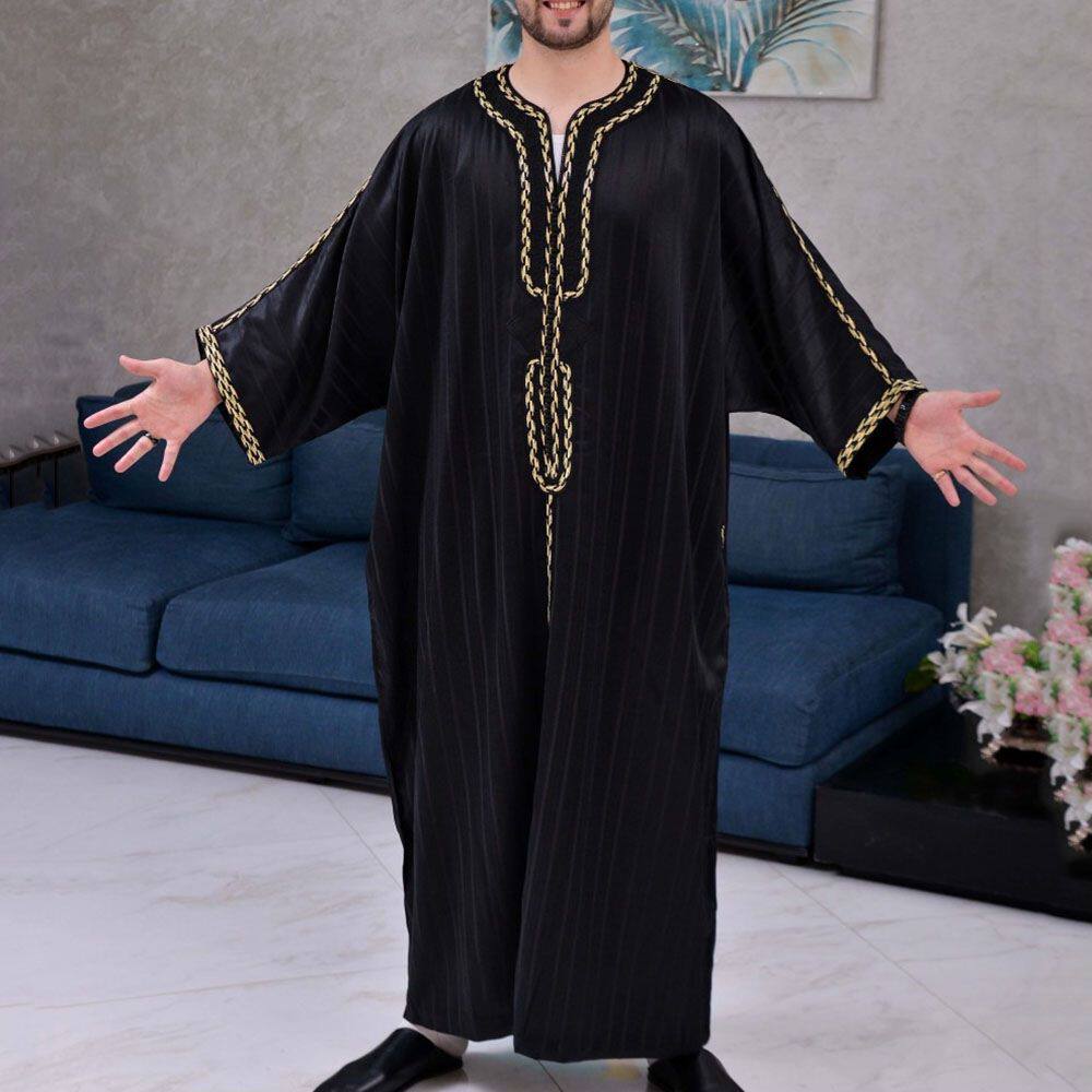 2023 SUMMER DARK AFRICAN DUBAI ARABIAN PRINCE ROBE COLLARLESS LOOSE CASUAL YOUTH SHIRT MENS SKIRT