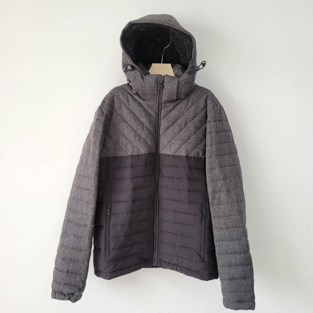 5k款美式冬季厚款保暖连帽拼色短款保暖防水休闲外套轻棉服