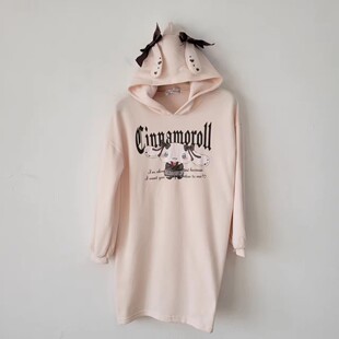 套头上衣 长袖 140 160女孩日单学院风卡通动漫连帽卫衣女中长款