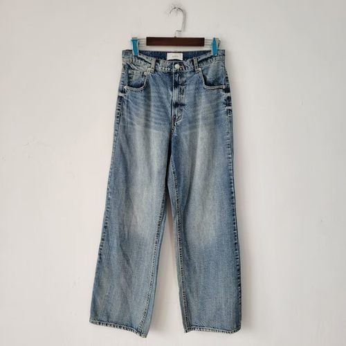 5款日单春秋季高腰显瘦直筒牛仔裤女秋季百搭宽松复古长裤浅蓝色