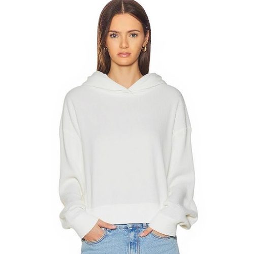 79美刀秋冬季加绒宽松白色连帽卫衣女长袖落肩袖运动显瘦休闲上衣