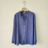 女长袖 5款 日单日系通勤风系带花边领衬衫 宽松百搭淡蓝色上衣