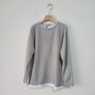 女宽松套头假两件通勤上衣灰色 针织衫 5款 日单极简风圆领长袖