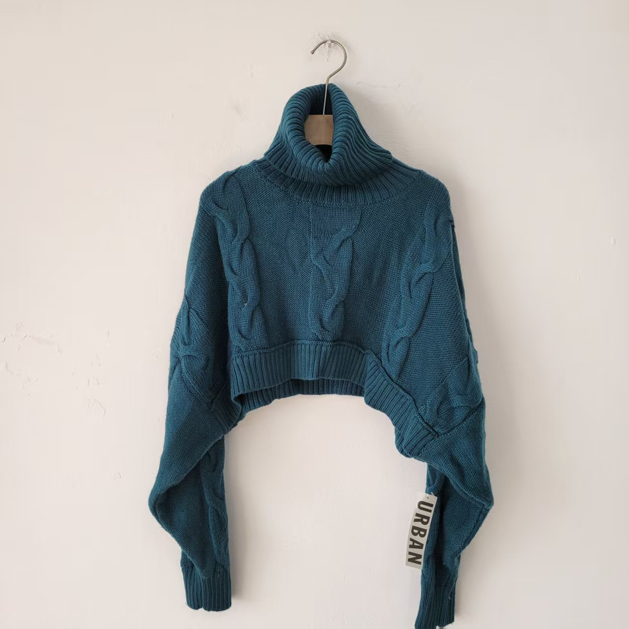 5款美式复古高领麻花纹短款毛衣女宽松套头针织上衣