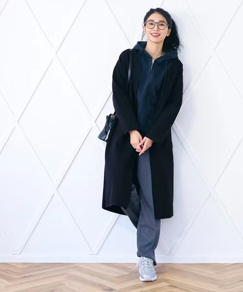 日单新款可机洗无领气质长款大衣女秋冬高级感新款女装毛呢外套女