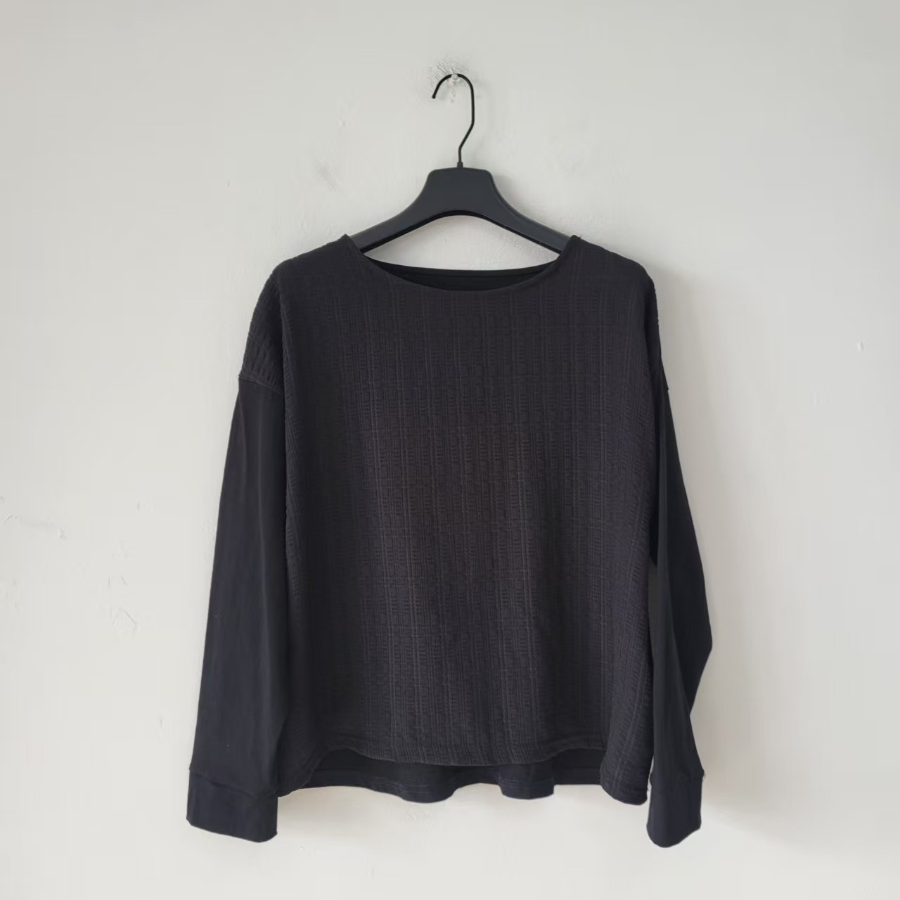 日单纯棉春秋季通勤风一字肩斜领卫衣女宽松长袖拼接款高级感上衣