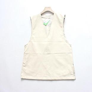 5500日元 女V领纯色气质显瘦口袋套头减龄开叉PU马甲背心 日单秋季