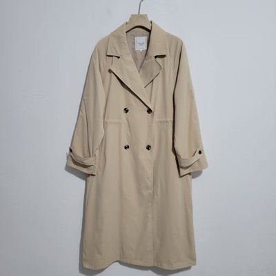 日单春秋季纯色气质双排扣风衣女中长款宽松卡其色西装领显瘦外套