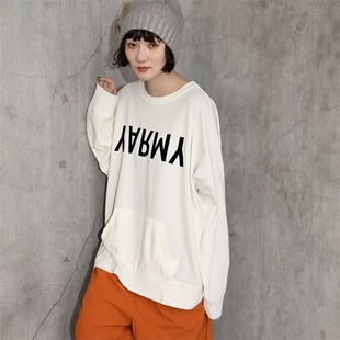 日单春秋季 ... 宽松卫衣街头休闲风字母印花女圆领上衣 纯棉nik