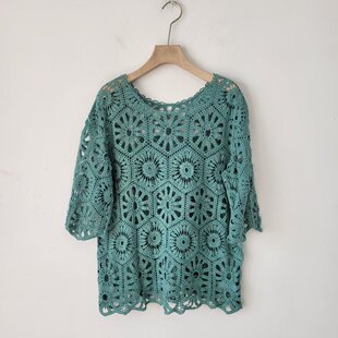 女防晒罩衫 5款 针织衫 波西米亚风镂空钩花短袖 宽松上衣 日单春秋季