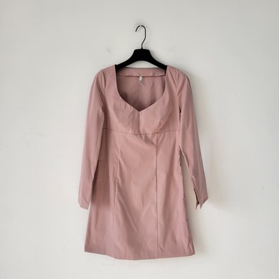 日单春秋季文艺复古条纹连衣裙女长袖纯色棉质中长款纽扣显瘦裙子