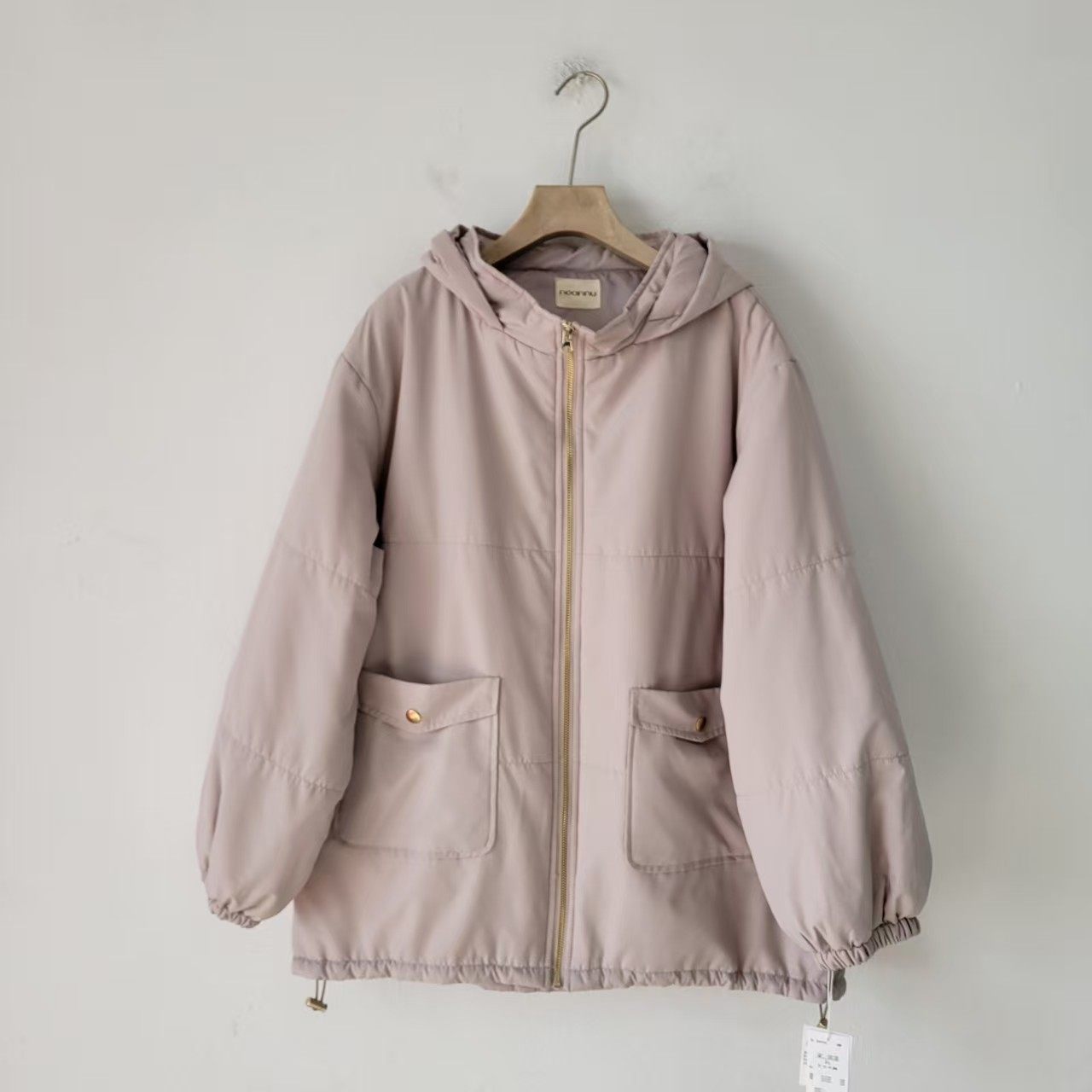 日单秋冬季胖MM大码宽松休闲风连帽拉链外套女宽松长袖轻薄棉服女