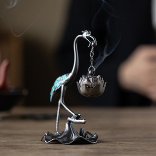 香炉家用室内盘香炉茶室香薰炉桌面摆件 瑞鹤衔福创意仙鹤悬挂吊式