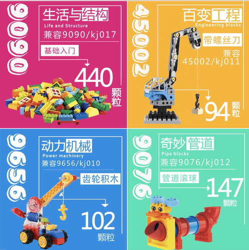 国产兼容乐高大颗粒套装 9656教具 百变45002 管道9076 结构9090